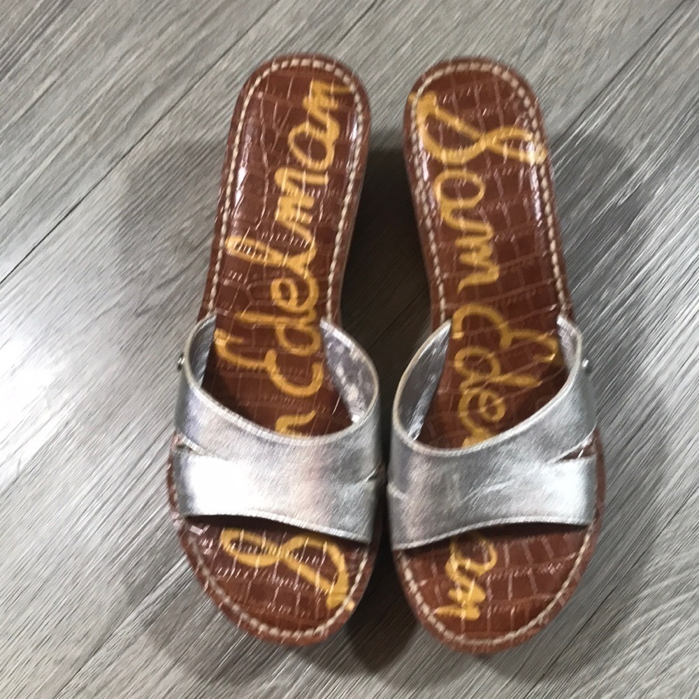 Sam Edelman Silver Leather Platform Y2K Slip-On Sandals size 8
